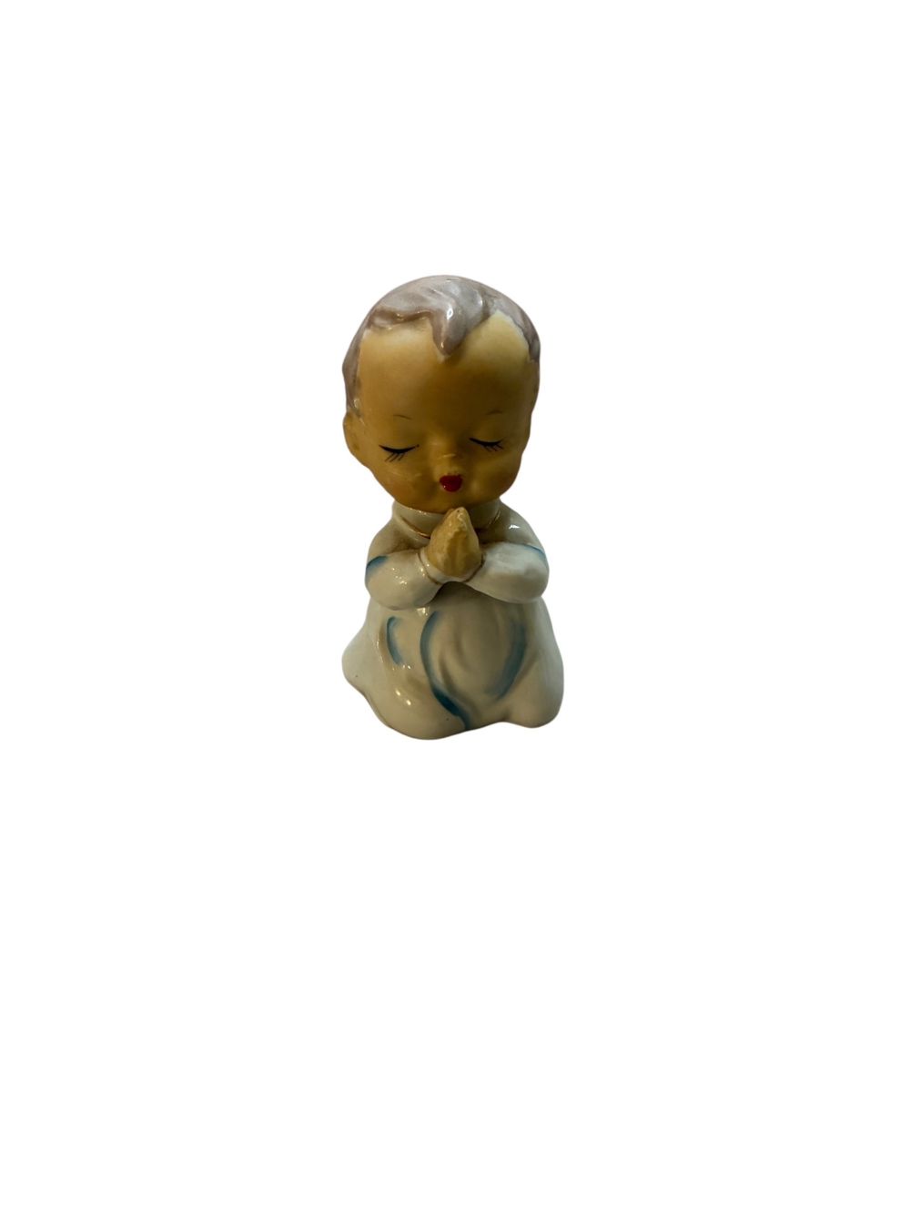 Ceramic Praying Child Figurine in Cream and Blue - Home Accent